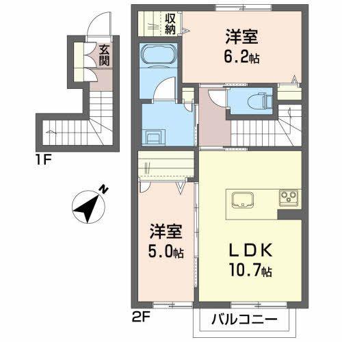 シャーメゾン梨木町(2LDK/2階)の間取り写真