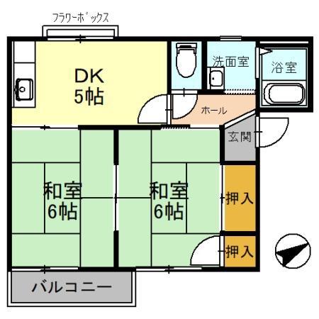 カーサ・カタタ(2DK/2階)の間取り写真