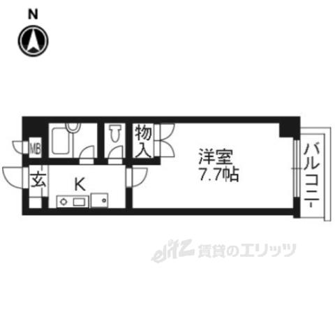 DETOM-1千本智恵光院Ⅱ(1K/4階)の間取り写真