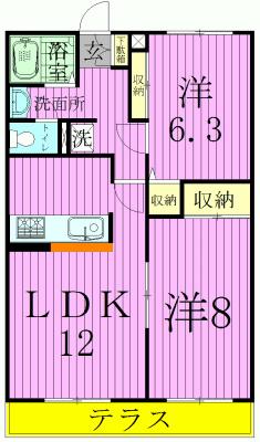 サンガーデン中山B(2LDK/2階)の間取り写真