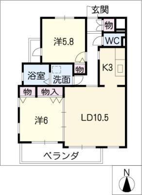 FLOURISH HILLS(2LDK/2階)の間取り写真