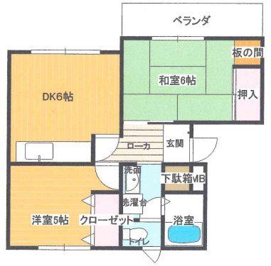 マンション九十九(2DK/2階)の間取り写真
