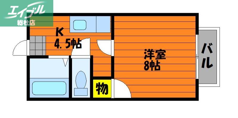 アルカディア総社(1K/2階)の間取り写真