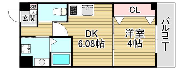 テラ山之内I(1DK/3階)の間取り写真