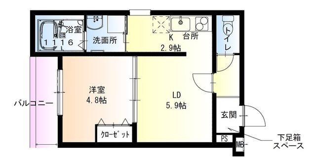 フジパレス千里丘東(1LDK/1階)の間取り写真