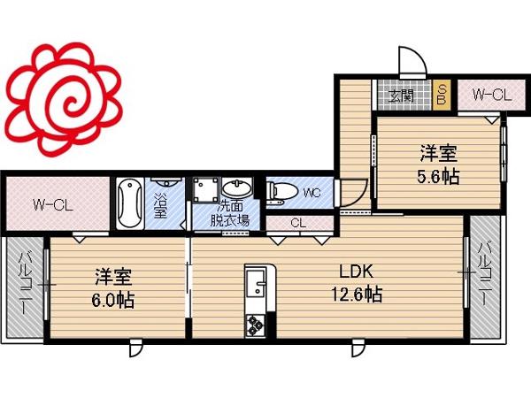 シャーメゾン花水木(2LDK/3階)の間取り写真