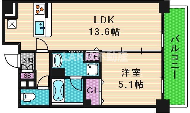 ラヴィベール上町台(1LDK/6階)の間取り写真