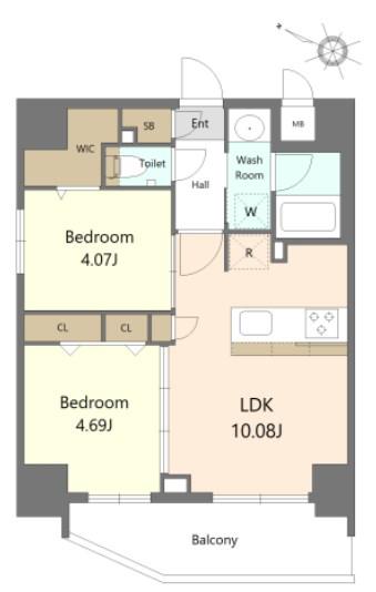 S-RESIDENCE薬院AUREATE(2LDK/8階)の間取り写真