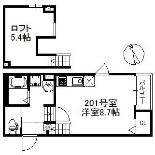 シャノワール久留米(ワンルーム/2階)の間取り写真
