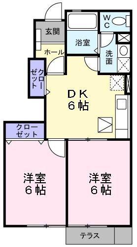エンブレム・タウンA(2DK/1階)の間取り写真