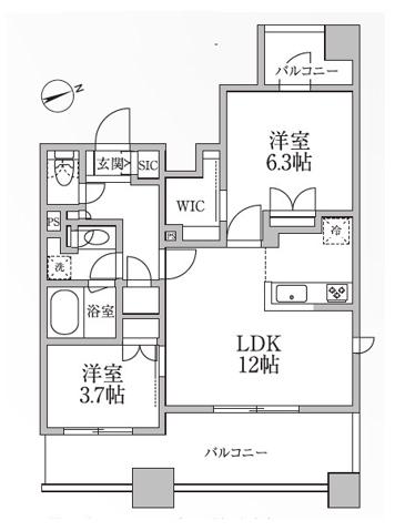 レジディア新御徒町II(2LDK/9階)の間取り写真