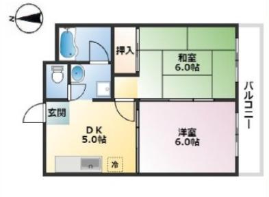 六甲スカイハイツI(2DK/3階)の間取り写真