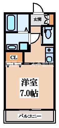 パレスハナテンI(1K/1階)の間取り写真