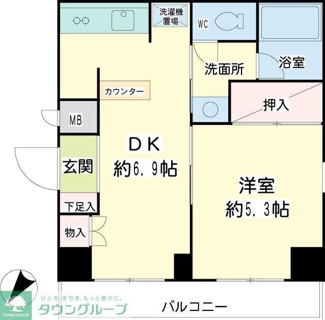 ベルメゾンヒカリ(1DK/6階)の間取り写真