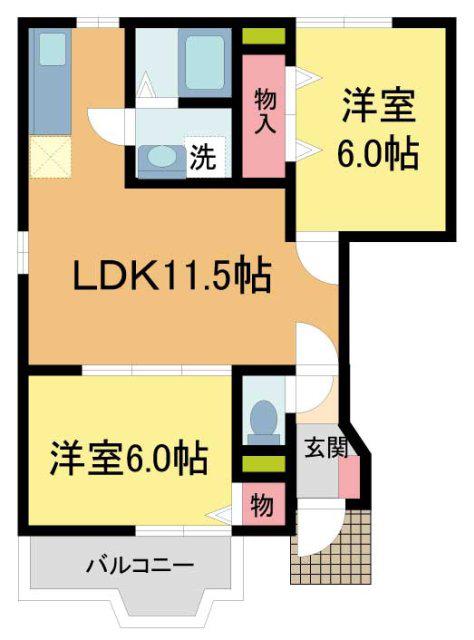 リフレインII(2LDK/1階)の間取り写真