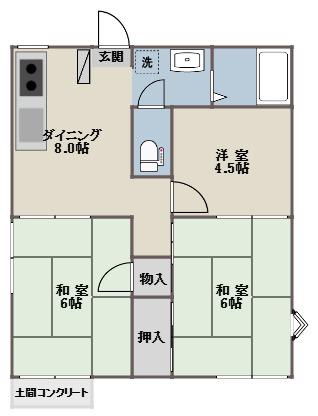 タウニィグリーン(3DK/1階)の間取り写真