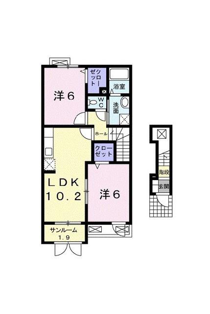 ルーチェボヌ-ル(2LDK/2階)の間取り写真