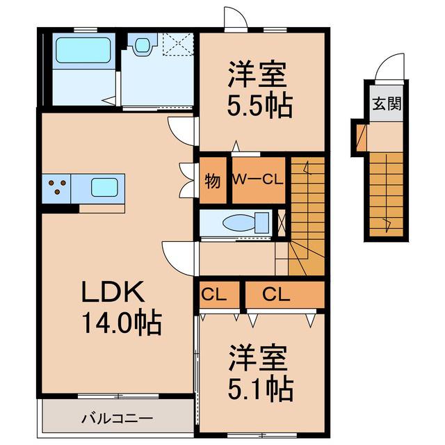 モイス・シャーム加納(2LDK/2階)の間取り写真