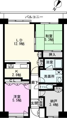越谷南パークホームズ(2SLDK/6階)の間取り写真
