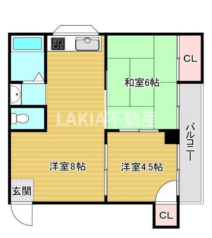 ドムス河堀口(2LDK/3階)の間取り写真