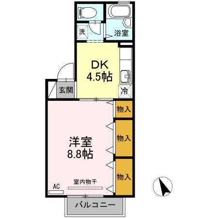 フロラシオン川内 III棟(1DK/2階)の間取り写真