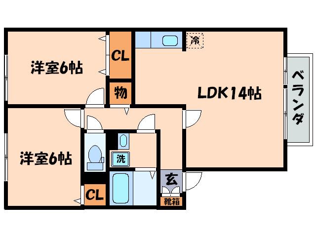 グランアクシス堅田A棟(2LDK/2階)の間取り写真