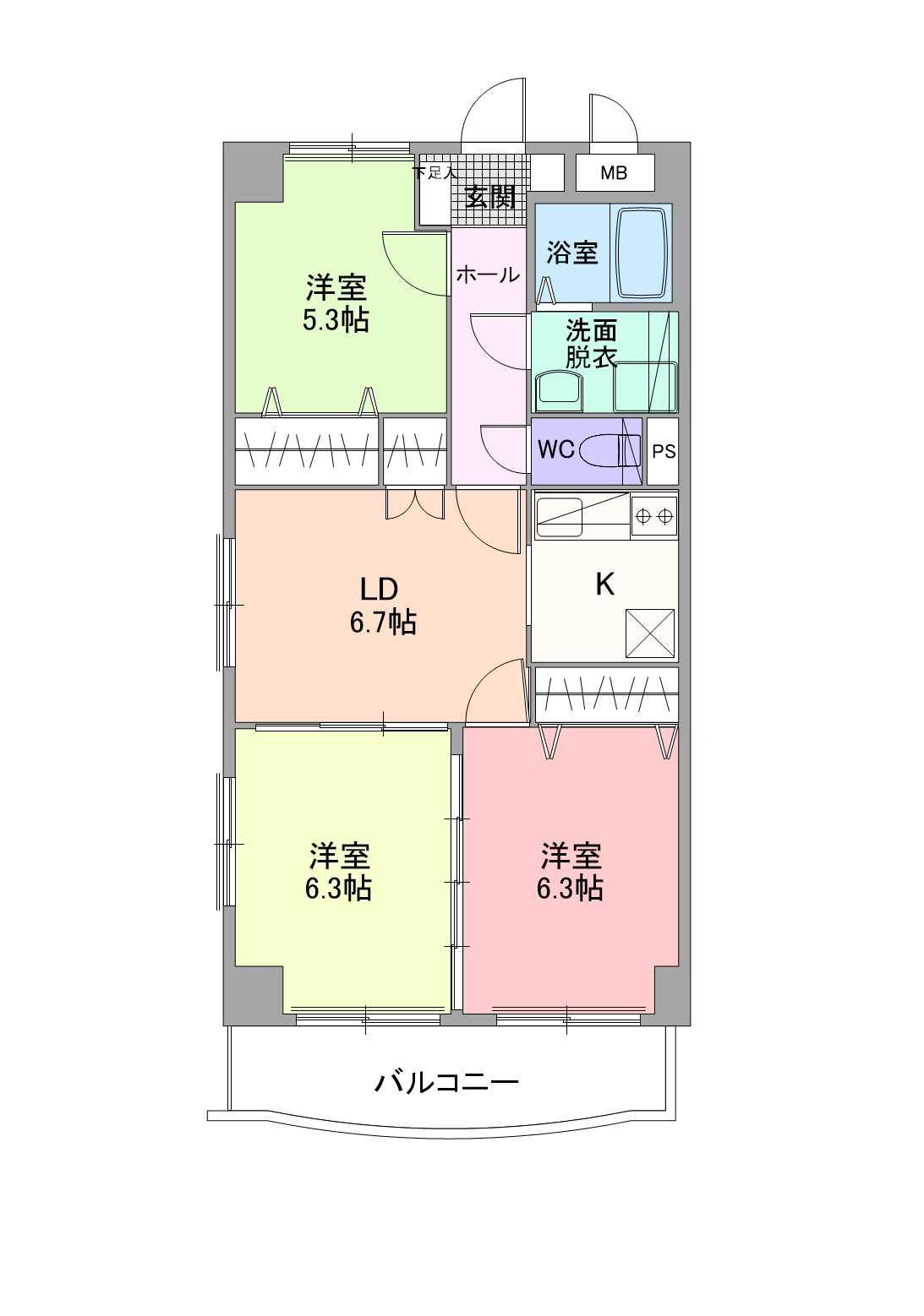 グランディール・シェトワ(3LDK/4階)の間取り写真
