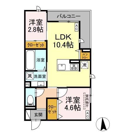 D-ROOM福沢町(2LDK/2階)の間取り写真
