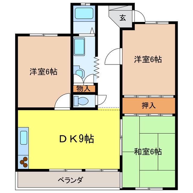クレールホズミ(3DK/2階)の間取り写真