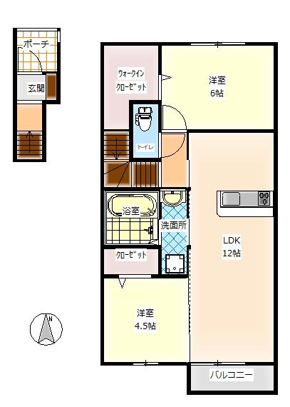 ラ ベル メゾン コクガ(2LDK/2階)の間取り写真