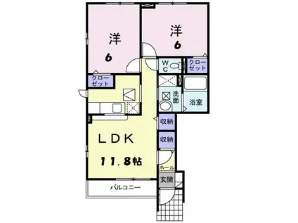 ミューズ・パルコA(2LDK/1階)の間取り写真