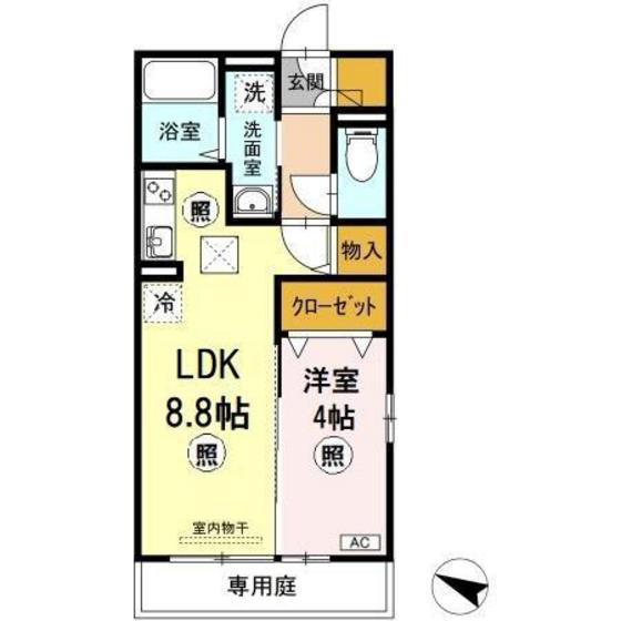 セジュール知空(1LDK/1階)の間取り写真