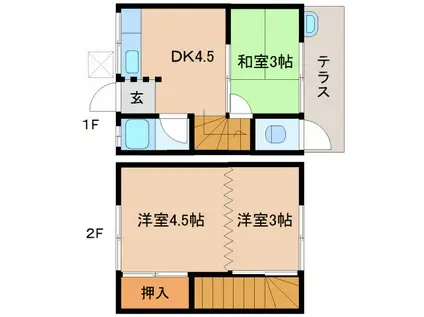 村川荘 東棟(3DK/1階)の間取り写真