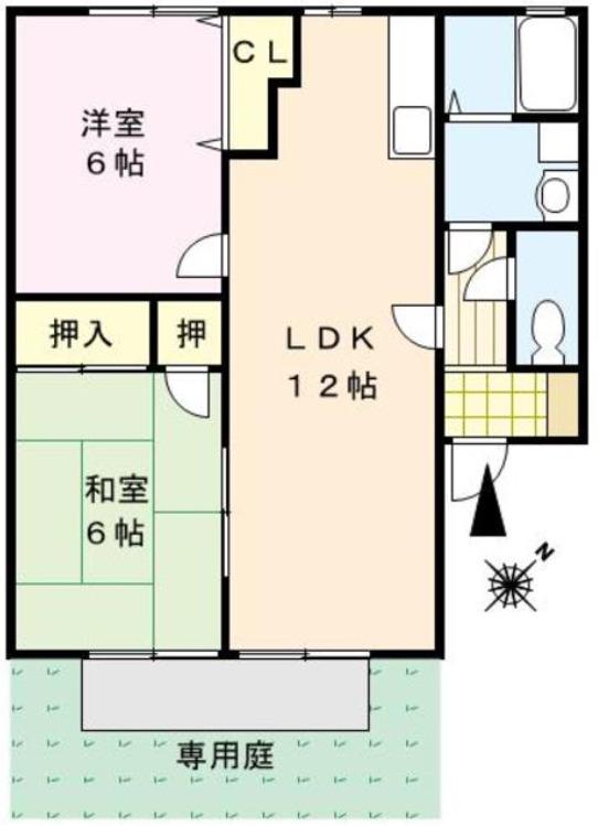パピオン津福(2LDK/2階)の間取り写真