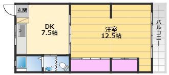 ハイクオリティ向陵(2DK/4階)の間取り写真
