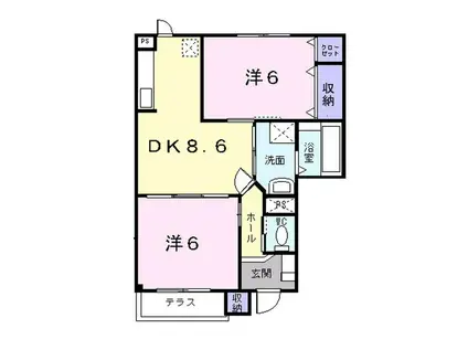 フォンテーヌB(2DK/1階)の間取り写真