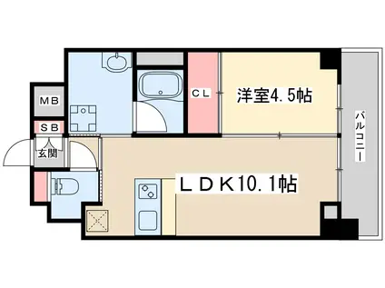 ノルデンタワー江坂プレミアム(1LDK/13階)の間取り写真