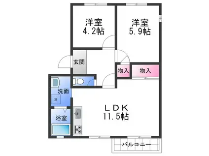 グリーンハイツ・イナモト(2LDK/1階)の間取り写真