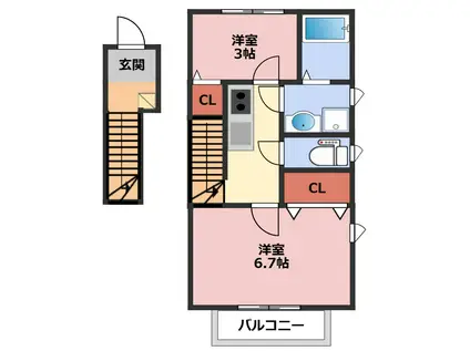 名取市上余田集合A棟(1SK/2階)の間取り写真