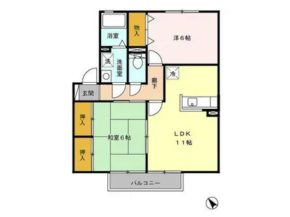 サンフローラ一ッ葉(2LDK/2階)の間取り写真