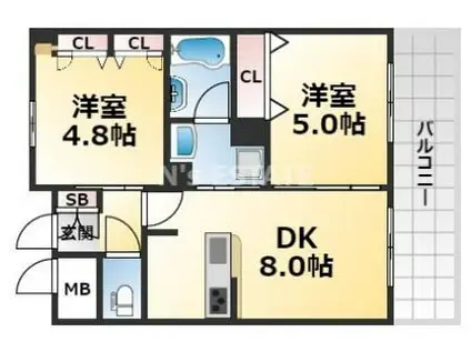 エステムコート神戸・大開通ルミナス(2DK/6階)の間取り写真