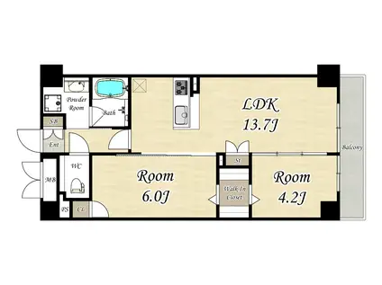TRINITY TOYONAKAHONMACHI(2LDK/2階)の間取り写真