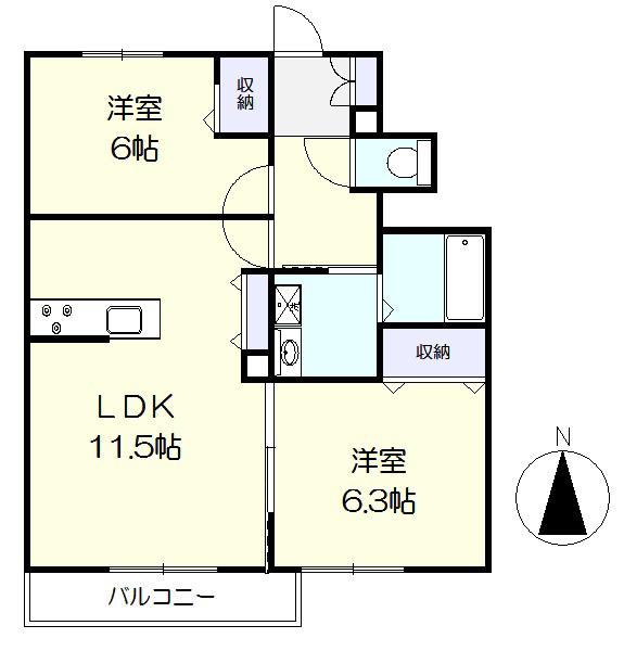 クレンヒルI(2LDK/1階)の間取り写真