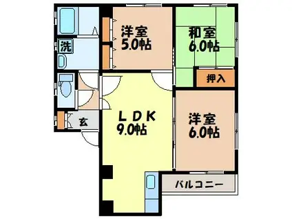 八幡町七福ビル(3LDK/6階)の間取り写真