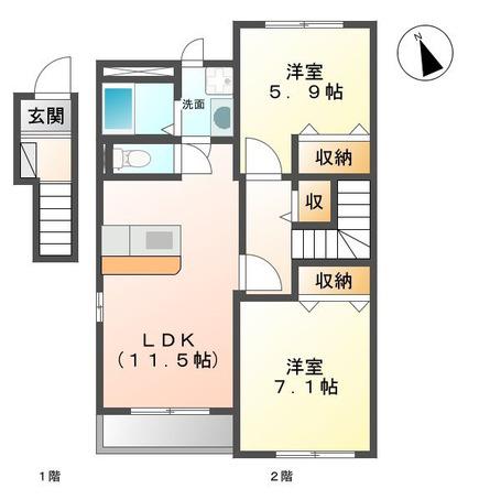 グランシャリオ(2LDK/2階)の間取り写真