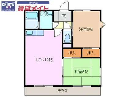 レイクサイドヴィラC(2LDK/1階)の間取り写真