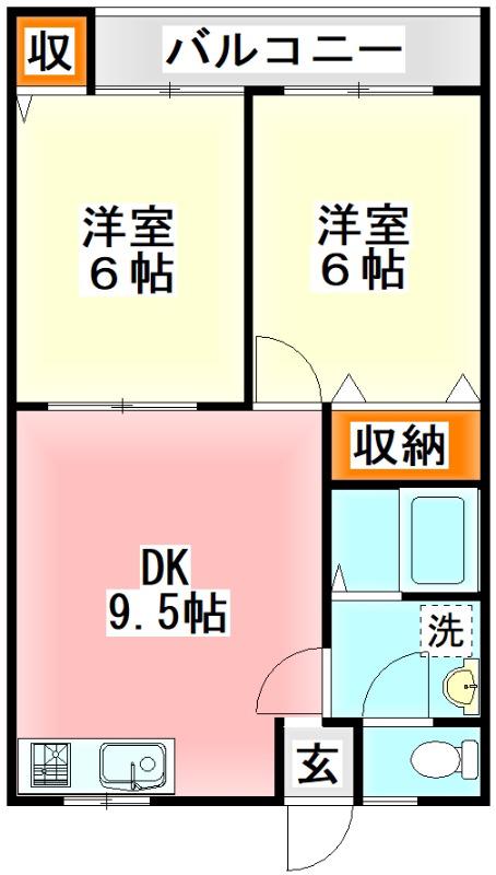 オーク高野A(2DK/1階)の間取り写真