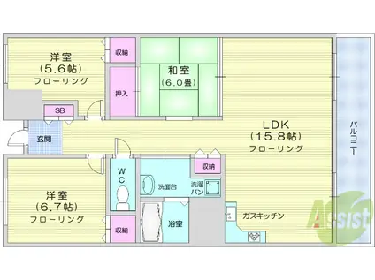 ライオンズプラザ北仙台(3LDK/12階)の間取り写真