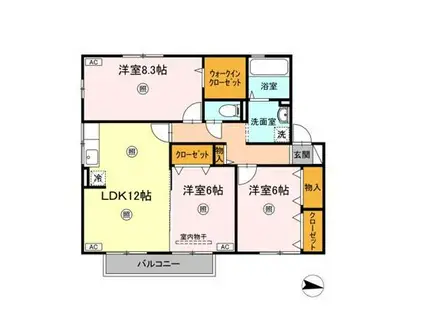 ユーステージA棟(3LDK/2階)の間取り写真