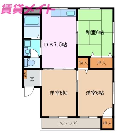 橘ハイツ2(3DK/2階)の間取り写真